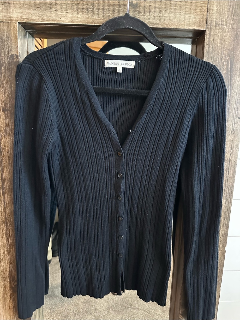 Madison + Hudson Ribbed Button Front Cardigan Black Large Essential Basics